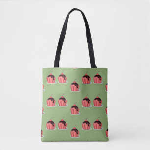Pink ice cream cups on green tote bag