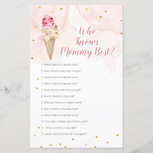 Pink Ice Cream Floral Who Knows Mummy Best Game (Front)