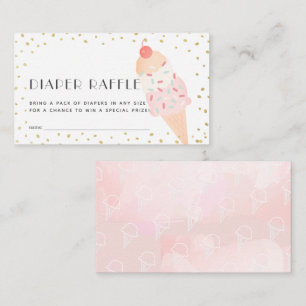 Pink Ice Cream Gold   Diaper Raffle Ticket Enclosure Card