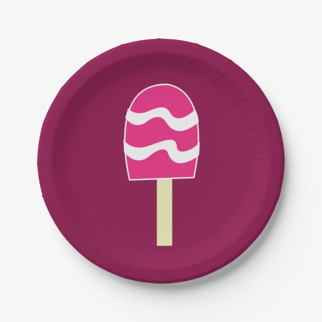 Pink Ice Cream Popsicle Birthday Party Paper Plate (Front)