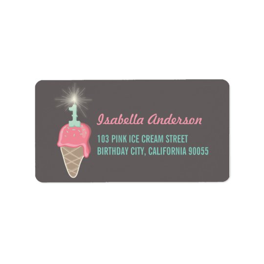 Pink Ice Cream Sparkler Girl 1st Birthday Party Address Label