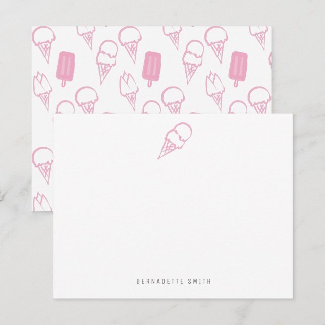 Pink Ice Cream Stationery Note Card (Front/Back)