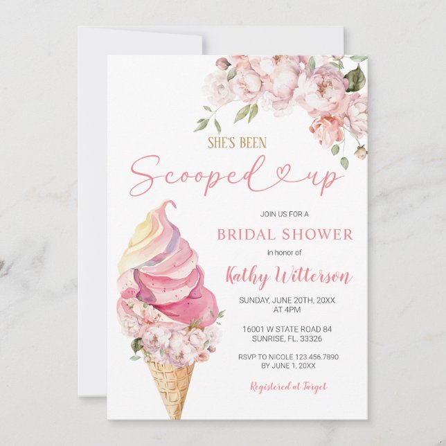  Pink Ice Cream Summer Scooped Bridal Shower  Invitation (Front)