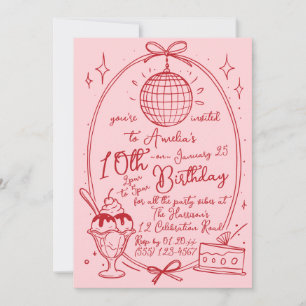 Pink Ice Cream Sundae Girl Birthday Party Invite