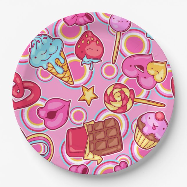 Pink Ice Cream Sweets Paper Plate (Front)