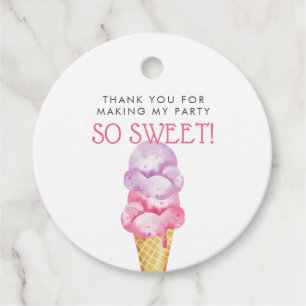Pink Ice Cream Theme Birthday Party Favour Tags