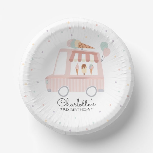 Pink Ice Cream Truck Birthday Party Decorations Paper Plate (Front)