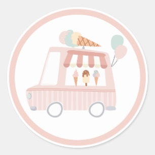 Pink Ice Cream Truck Birthday Party Favour Classic Round Sticker