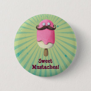 Pink Ice Cream with Moustaches 6 Cm Round Badge