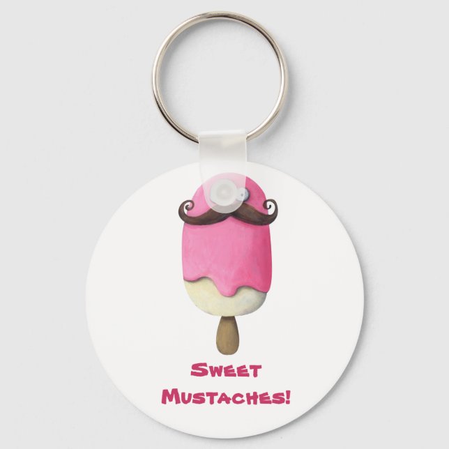 Pink Ice Cream with Moustaches Key Ring (Front)