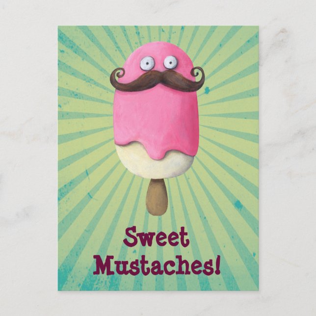 Pink Ice Cream with Moustaches Postcard (Front)