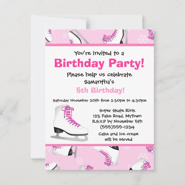 Pink Ice Skating Birthday Party Invitation (Front)