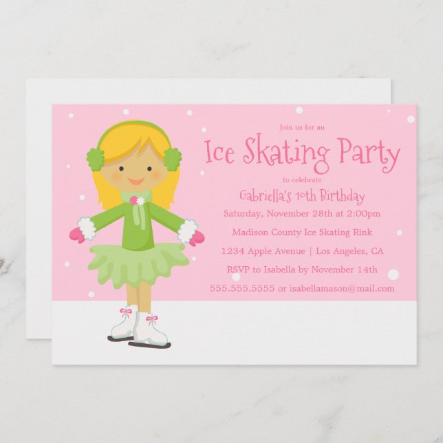 Pink Ice Skating | Birthday Party Invite (Front/Back)