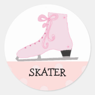 Pink Ice Skating Design Classic Round Sticker