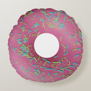 Pink iced donut round cushion
