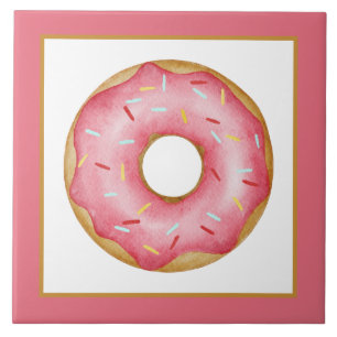 pink iced doughnut crafting bakery business tile