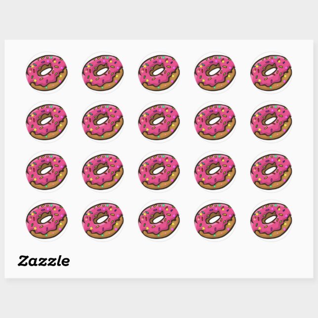 Pink Iced Doughnut with Rainbow Sprinkles Classic Round Sticker (Sheet)