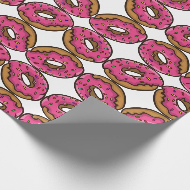 Pink iced doughnut with Rainbow Sprinkles Party Wrapping Paper (Corner)