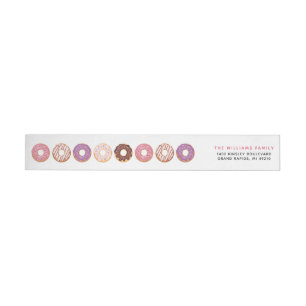 Pink Iced Doughnuts Party Invitation Return Addres Wrap Around Label