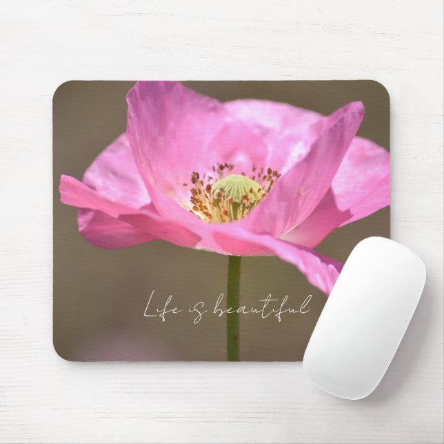 Pink Iceland Poppy Flower (photography by me) Mouse Mat (With Mouse)