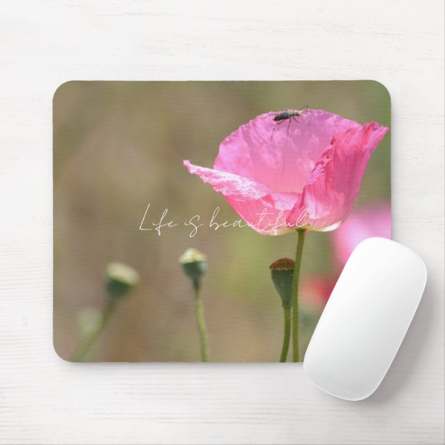 Pink Iceland Poppy Flower (photography by me) Mouse Mat (With Mouse)