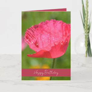 Pink Iceland Poppy Flower Sparkle Birthday Card