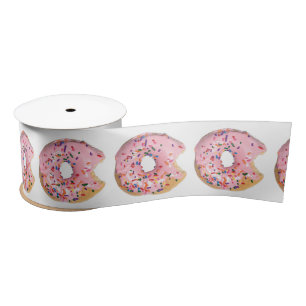 Pink Icing Doughnut on White Satin Ribbon