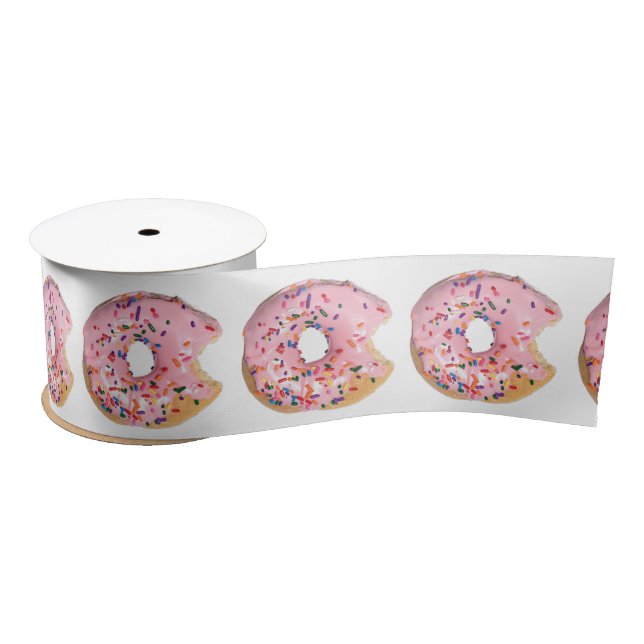 Pink Icing Doughnut on White Satin Ribbon (Spool)