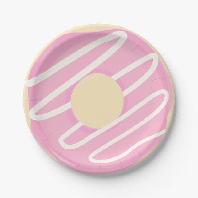 Pink Icing Glazed Doughnut Doughnut Paper Plate (Front)