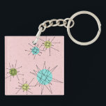 Pink Iconic Atomic Starbursts Acrylic Keychain<br><div class="desc">This Pink Iconic Atomic Starbursts Acrylic Keychain pattern features iconic atomic starbursts. That’s right! The old school, First Lady Pink coloured background with gold speckles is the perfect backdrop for the vibrant turquoise, soothing celery, and kitschy pear green coloured circles. The spots of colour are sporadically placed in various sizes...</div>