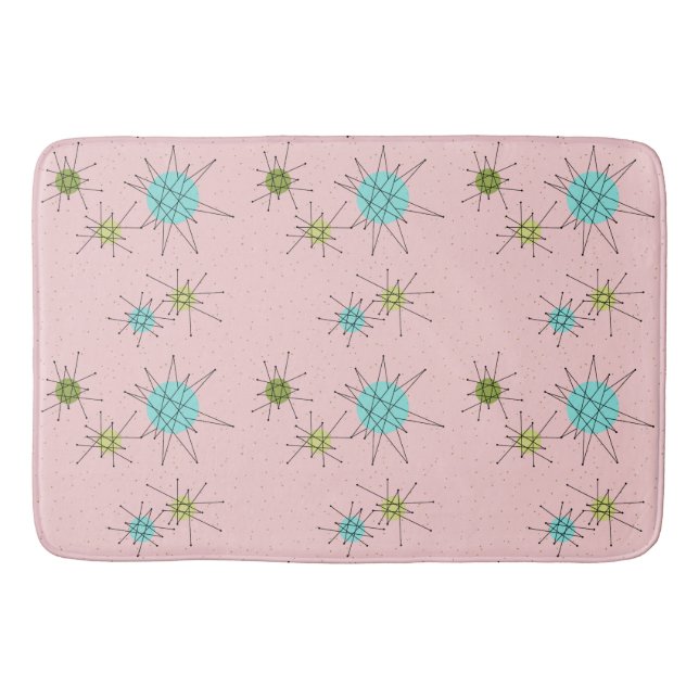 Pink Iconic Atomic Starbursts Bath Mat (Front)