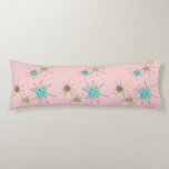 Pink Iconic Atomic Starbursts Body Pillow<br><div class="desc">This Pink Iconic Atomic Starbursts Body Pillow pattern features iconic atomic starbursts. That’s right! The old school, First Lady Pink coloured background with gold speckles is the perfect backdrop for the vibrant turquoise, soothing celery, and kitschy pear green coloured circles. The spots of colour are sporadically placed in various sizes...</div>