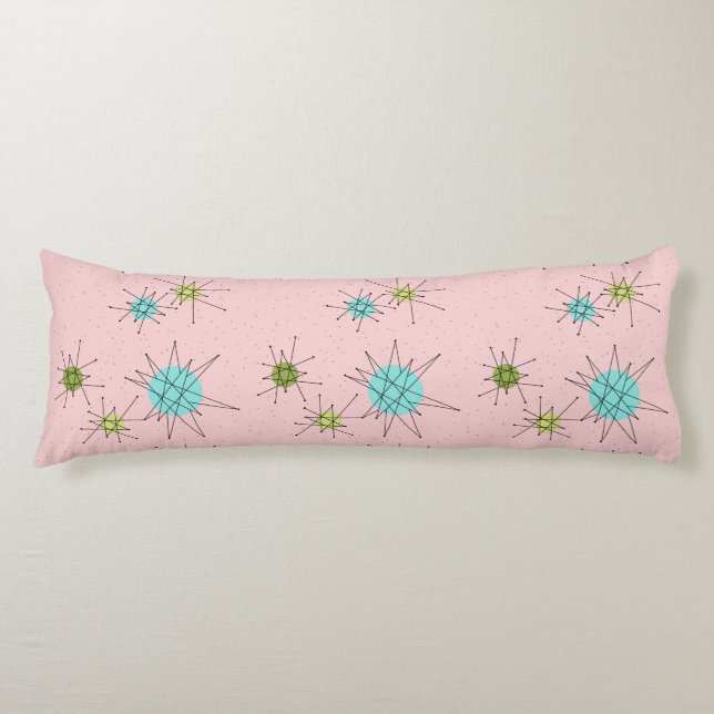 Pink Iconic Atomic Starbursts Body Pillow (Front)