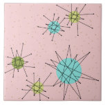Pink Iconic Atomic Starbursts Ceramic Tile<br><div class="desc">This Pink Iconic Atomic Starbursts Large Ceramic Tile pattern features iconic atomic starbursts. That’s right! The old school, First Lady Pink coloured background with gold speckles is the perfect backdrop for the vibrant turquoise, soothing celery, and kitschy pear green coloured circles. The spots of colour are sporadically placed in various...</div>