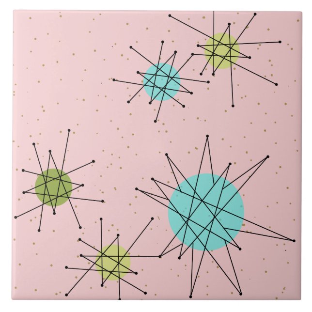 Pink Iconic Atomic Starbursts Ceramic Tile (Front)