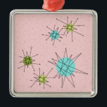 Pink Iconic Atomic Starbursts Christmas Ornament<br><div class="desc">This Pink Iconic Atomic Starbursts Christmas Ornament pattern features iconic atomic starbursts. That’s right! The old school, First Lady Pink coloured background with gold speckles is the perfect backdrop for the vibrant turquoise, soothing celery, and kitschy pear green coloured circles. The spots of colour are sporadically placed in various sizes...</div>