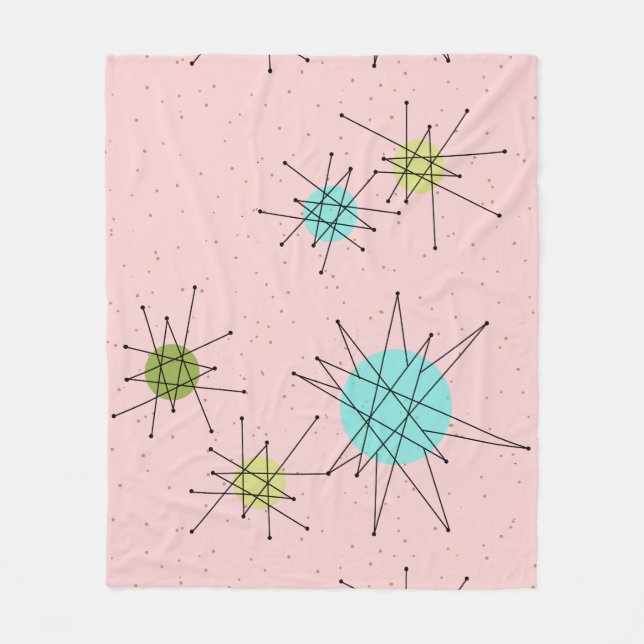 Pink Iconic Atomic Starbursts Fleece Blanket (Front)