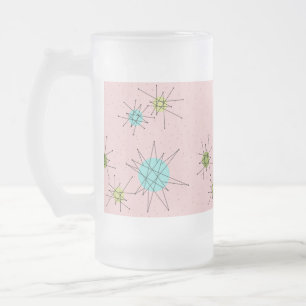 Pink Iconic Atomic Starbursts Frosted Glass Mug
