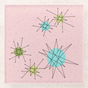 Pink Iconic Atomic Starbursts Glass Coaster