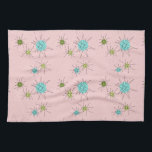 Pink Iconic Atomic Starbursts Kitchen Towel<br><div class="desc">This Pink Iconic Atomic Starbursts Kitchen Towel (large print) pattern features iconic atomic starbursts. That’s right! The old school, First Lady Pink coloured background with gold speckles is the perfect backdrop for the vibrant turquoise, soothing celery, and kitschy pear green coloured circles. The spots of colour are sporadically placed in...</div>