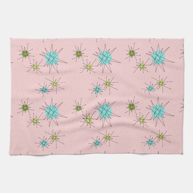 Pink Iconic Atomic Starbursts Kitchen Towel (Horizontal)