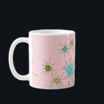 Pink Iconic Atomic Starbursts Mug<br><div class="desc">This Pink Iconic Atomic Starbursts Mug pattern features iconic atomic starbursts. That’s right! The old school, First Lady Pink coloured background with gold speckles is the perfect backdrop for the vibrant turquoise, soothing celery, and kitschy pear green coloured circles. The spots of colour are sporadically placed in various sizes with...</div>