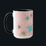 Pink Iconic Atomic Starbursts Mug<br><div class="desc">This Pink Iconic Atomic Starbursts Mug pattern features iconic atomic starbursts. That’s right! The old school, First Lady Pink coloured background with gold speckles is the perfect backdrop for the vibrant turquoise, soothing celery, and kitschy pear green coloured circles. The spots of colour are sporadically placed in various sizes with...</div>
