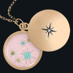 Pink Iconic Atomic Starbursts Necklace<br><div class="desc">This Pink Iconic Atomic Starbursts Necklace pattern features iconic atomic starbursts. That’s right! The old school, First Lady Pink coloured background with gold speckles is the perfect backdrop for the vibrant turquoise, soothing celery, and kitschy pear green coloured circles. The spots of colour are sporadically placed in various sizes with...</div>