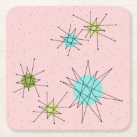 Pink Iconic Atomic Starbursts Paper Coasters
