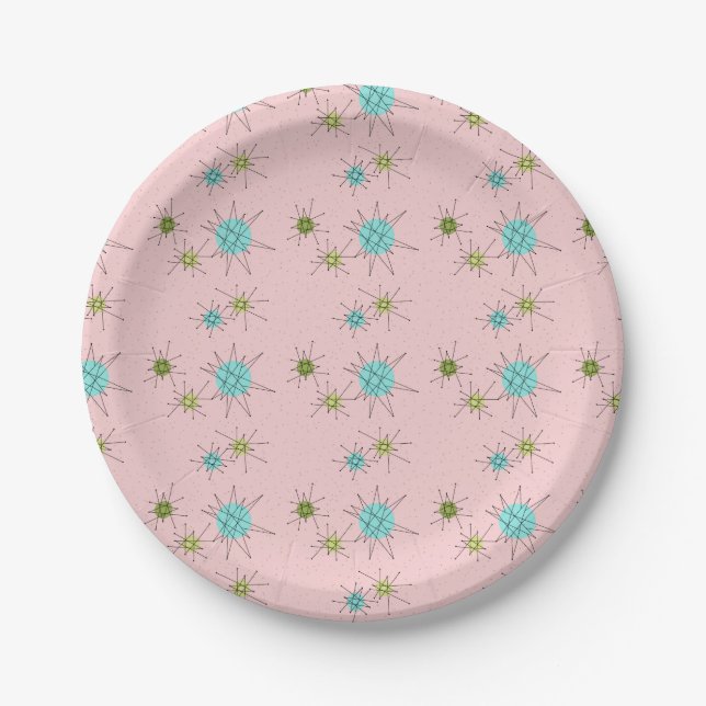 Pink Iconic Atomic Starbursts Paper Plates (Front)