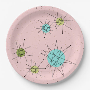 Pink Iconic Atomic Starbursts Paper Plates