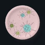Pink Iconic Atomic Starbursts Paper Plates<br><div class="desc">This Pink Iconic Atomic Starbursts Paper Plate (large print) pattern features iconic atomic starbursts. That’s right! The old school, First Lady Pink coloured background with gold speckles is the perfect backdrop for the vibrant turquoise, soothing celery, and kitschy pear green coloured circles. The spots of colour are sporadically placed in...</div>