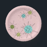 Pink Iconic Atomic Starbursts Paper Plates<br><div class="desc">This Pink Iconic Atomic Starbursts Paper Plate (large print) pattern features iconic atomic starbursts. That’s right! The old school, First Lady Pink coloured background with gold speckles is the perfect backdrop for the vibrant turquoise, soothing celery, and kitschy pear green coloured circles. The spots of colour are sporadically placed in...</div>