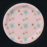 Pink Iconic Atomic Starbursts Paper Plates<br><div class="desc">This Pink Iconic Atomic Starbursts Paper Plate pattern features iconic atomic starbursts. That’s right! The old school, First Lady Pink coloured background with gold speckles is the perfect backdrop for the vibrant turquoise, soothing celery, and kitschy pear green coloured circles. The spots of colour are sporadically placed in various sizes...</div>